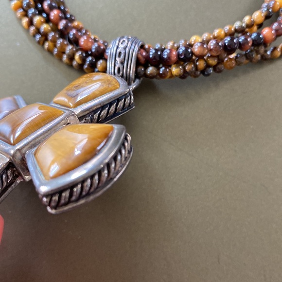 Barse Stone Cross Pendant on Multi-strand Beaded Necklace - Picture 4 of 7